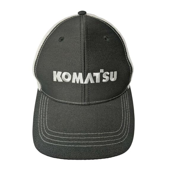 Komatsu Baseball Cap Hat Meshback Strapback Brandeis Black & White Logo Spellout - Picture 1 of 11